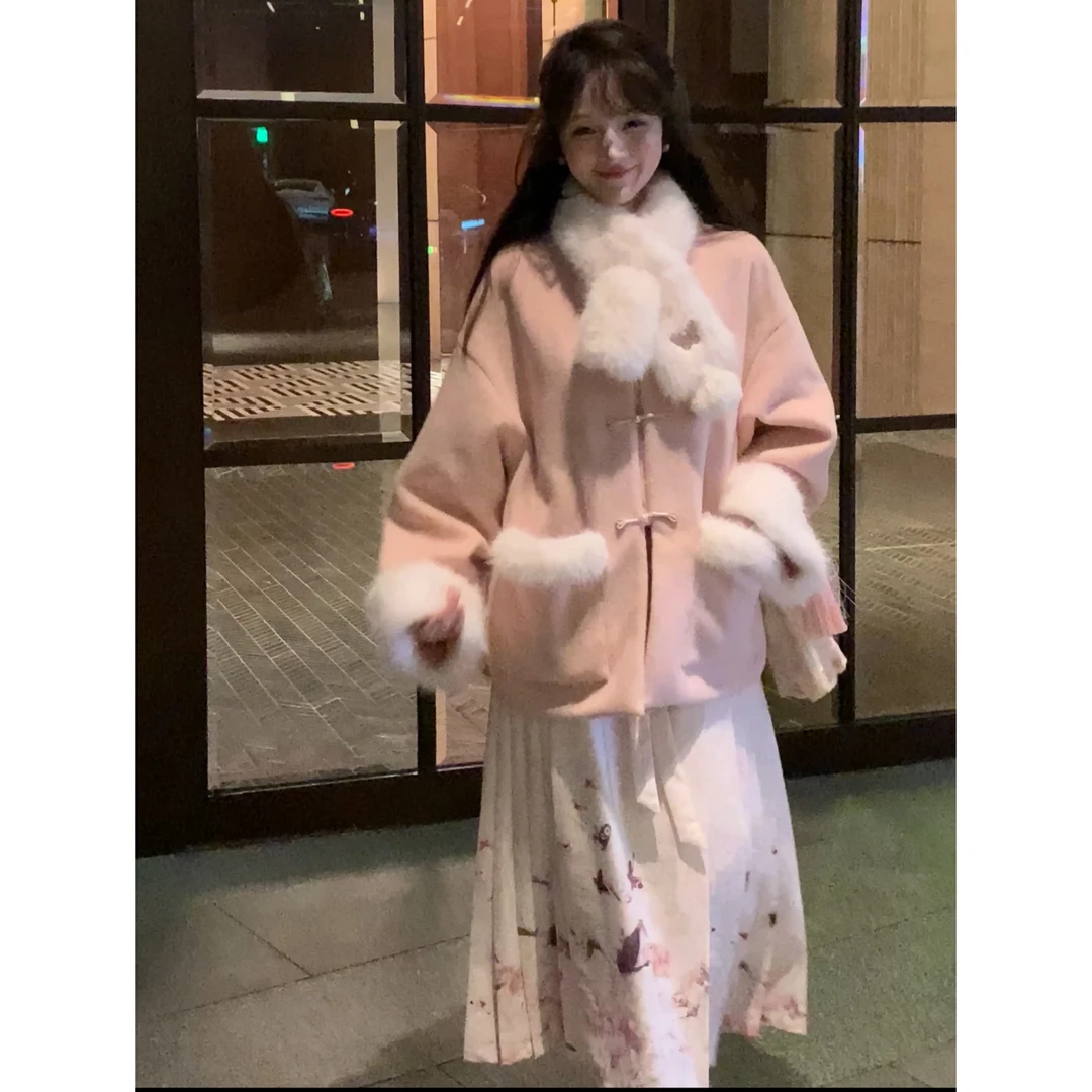 【REESE】荷之桃桃 冬季国风新中式加厚毛呢外套半身马面裙R6166-1H