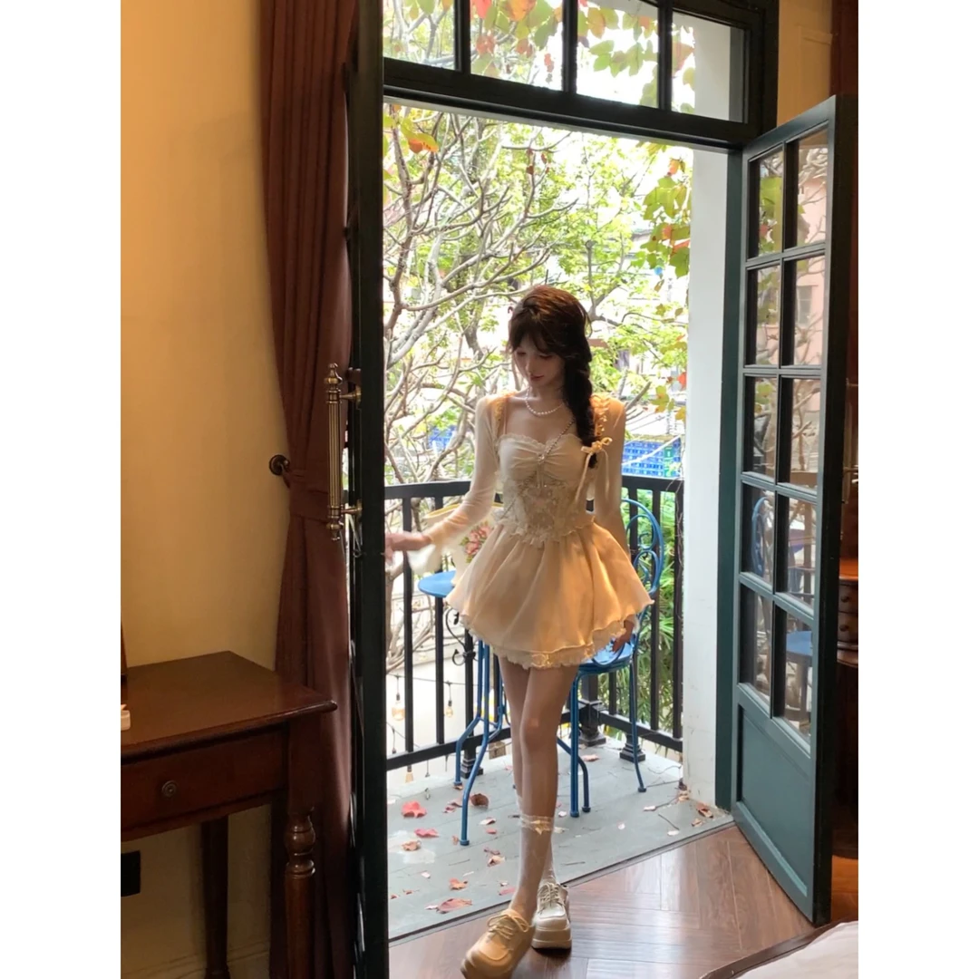 瑞茜·威瑟斯 欧若拉 春季纯欲公主风高腰显瘦吊带连衣裙R6193-1H