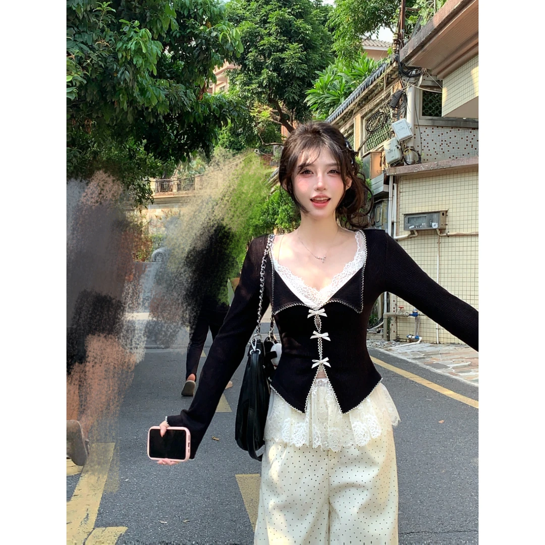 瑞茜·威瑟斯 暗里着迷 秋季纯欲显瘦减龄蕾丝内搭时尚套装 R6522H