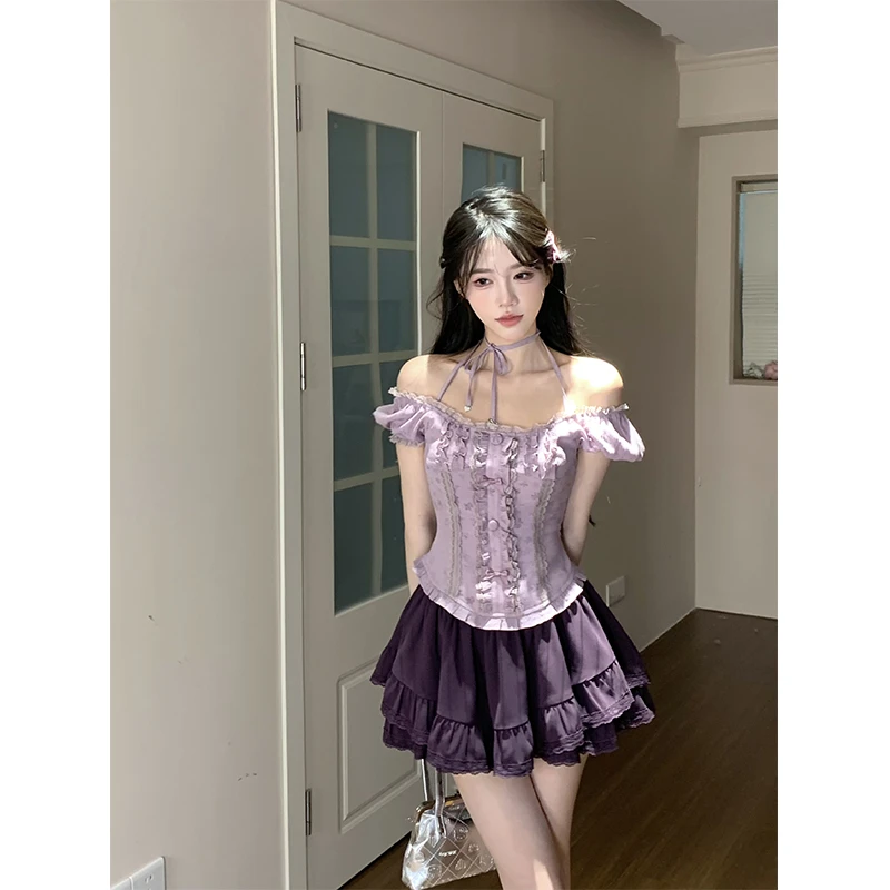 瑞茜·威瑟斯 紫罗兰2.0 夏季纯欲设计感上衣显瘦半身裙R6392H