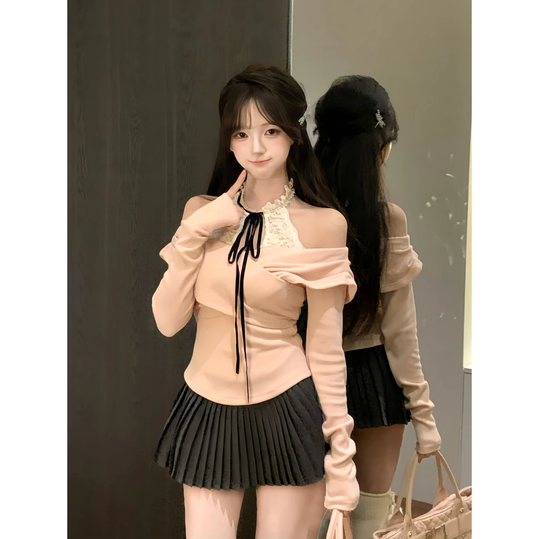 瑞茜·威瑟斯 桃乐丝 秋冬纯欲风设计针织罩衫蕾丝内搭R3250-1W