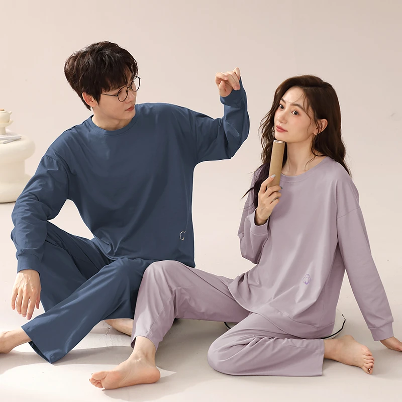 AAAAA抗菌情侣睡衣纯棉短袖长裤薄款女简约休闲男家居服套装OV