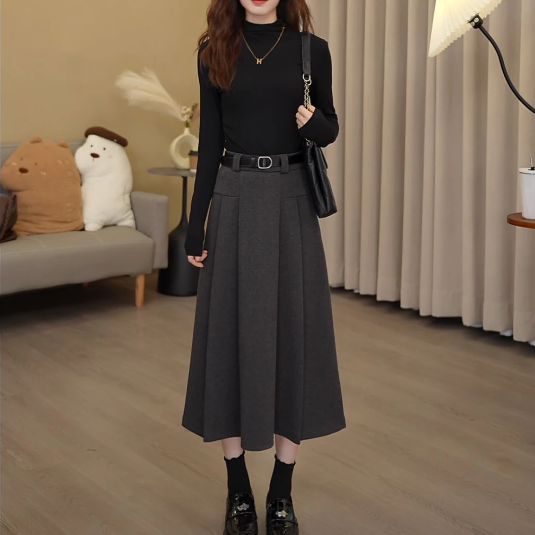2024春季春游中长款小个子高腰百搭A字高腰半身裙