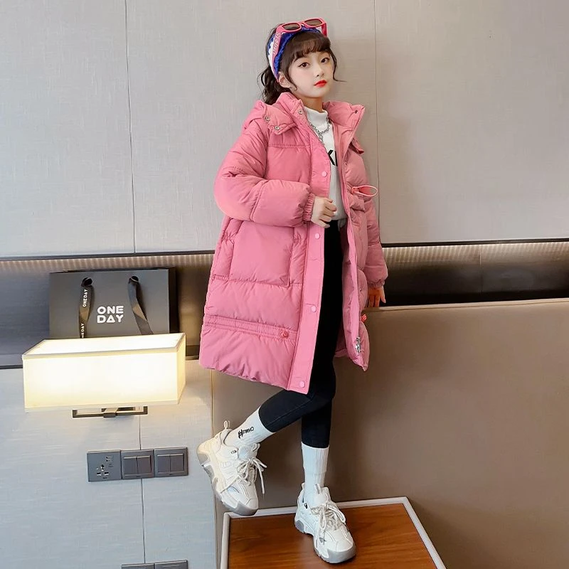 波司澄童装女童冬季羽绒棉服2023新款中长款加厚外套中大童冬天棉