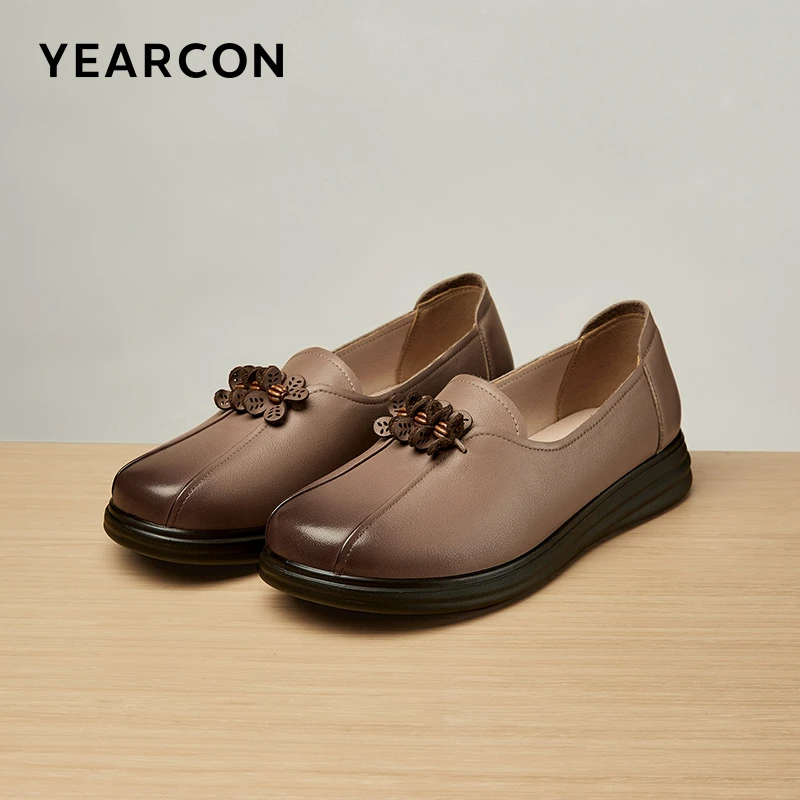 YEARCON/意尔康2024秋季新款圆头软底休闲百搭舒适妈妈鞋29383W
