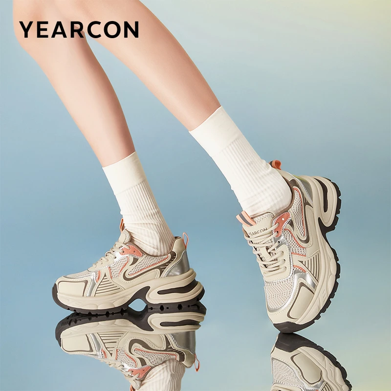 YEARCON/意尔康2024秋季新款银色厚底休闲百搭时尚老爹鞋29088W