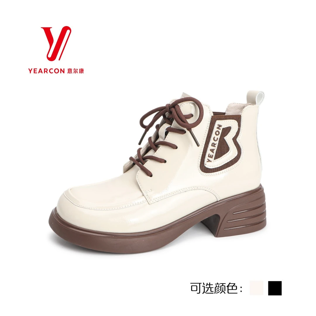 意尔康乐福鞋冬款短靴新款法式赫本风小皮鞋显脚小英伦05282U