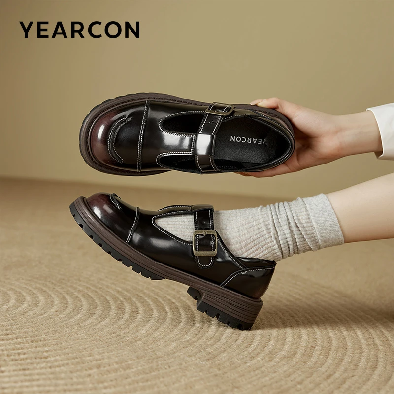 YEARCON/意尔康女鞋英伦学院风JK制服小皮鞋粗跟单鞋玛丽珍26222W