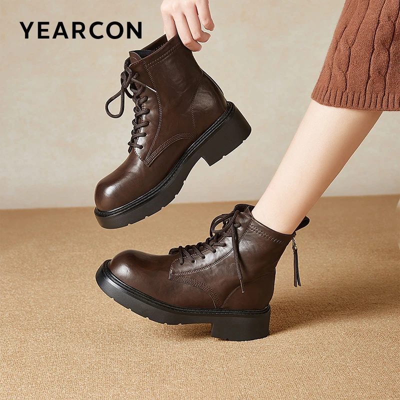 意尔康女靴时尚马丁靴女粗跟短靴冬季加绒女棉靴都市时装靴49817W