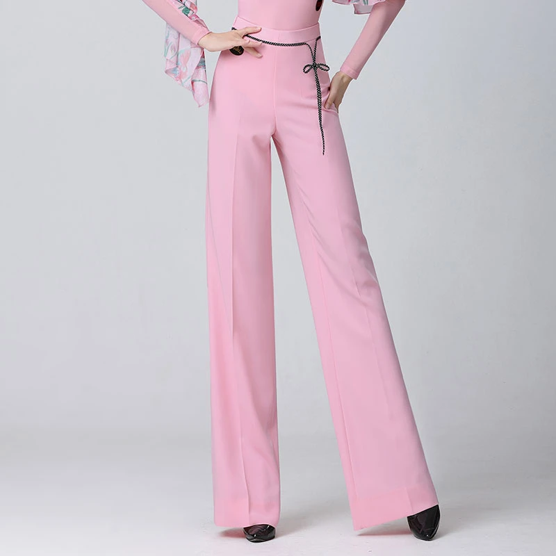 2023新款摩登舞裤粉红色高级版高腰阔腿高腰裤舞舞蹈裤跳舞裤