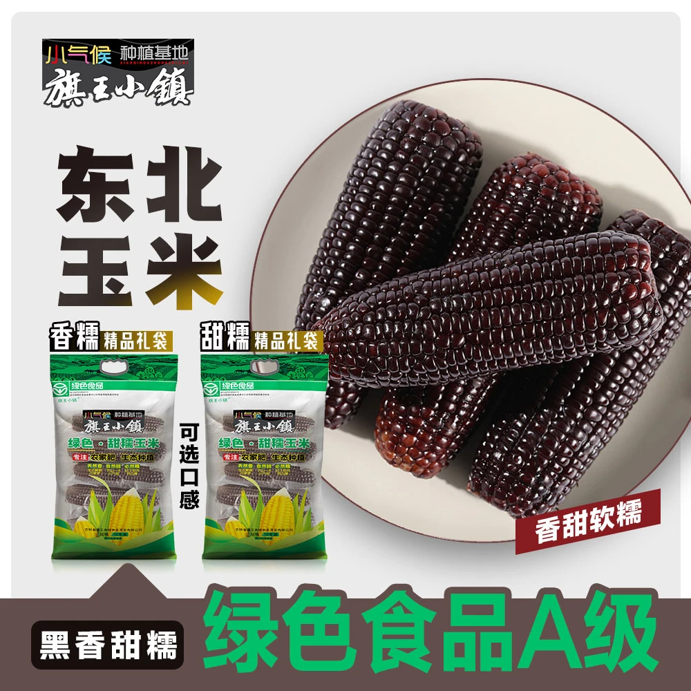 旗王小镇绿色黑甜鲜嫩蒸煮甜味香糯玉米香甜甜糯玉米黑玉米