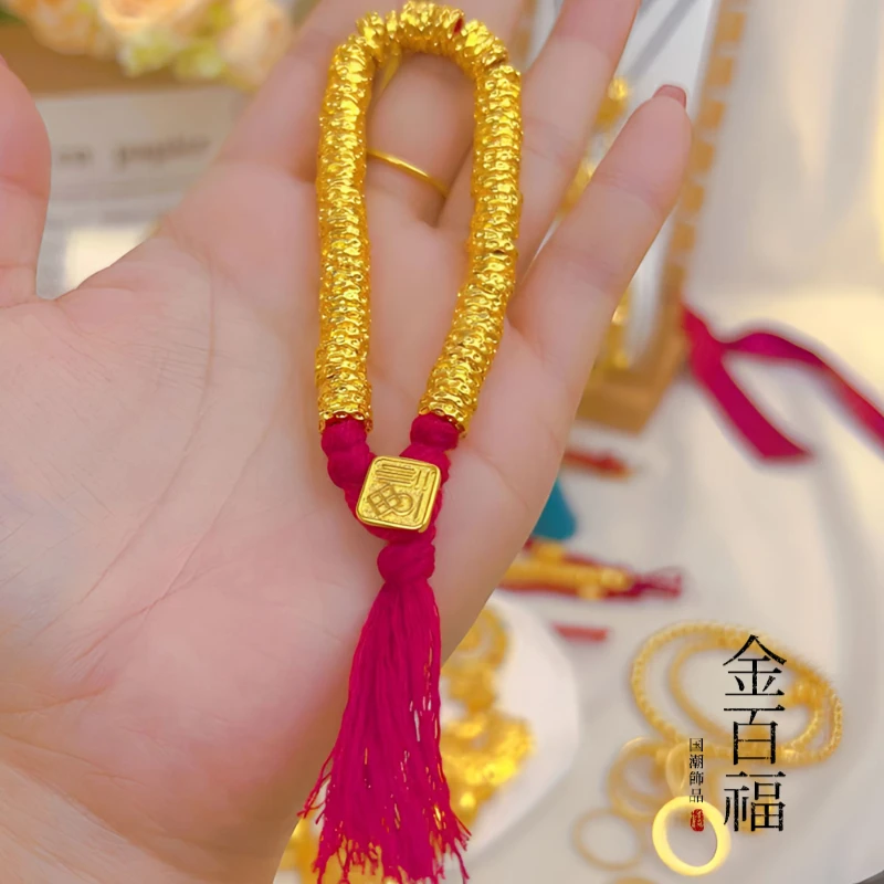 铜合金手链 【高版本】古法锤纹盘缠手链男女 国潮时尚编绳手串潮饰
