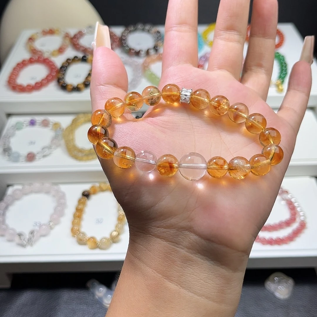 水晶手串未镶嵌林*9mm 黄塔晶