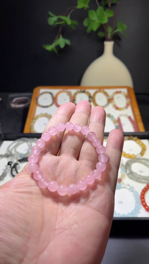【闪购商品】烟晶手链银S925镶嵌粉水晶   8mm