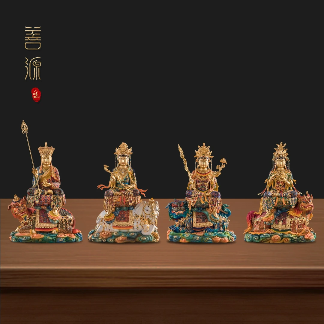 善源68cm四大菩萨·佛身地藏普贤文殊观音黄铜贴金手工彩绘摆件