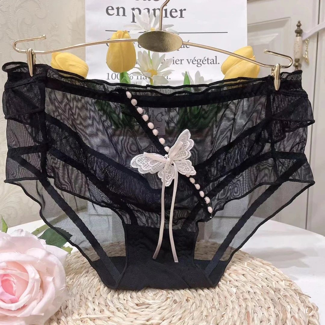 （9165）90-160斤女士中腰舒适透气蕾丝蝴蝶结三角内裤（2条装）
