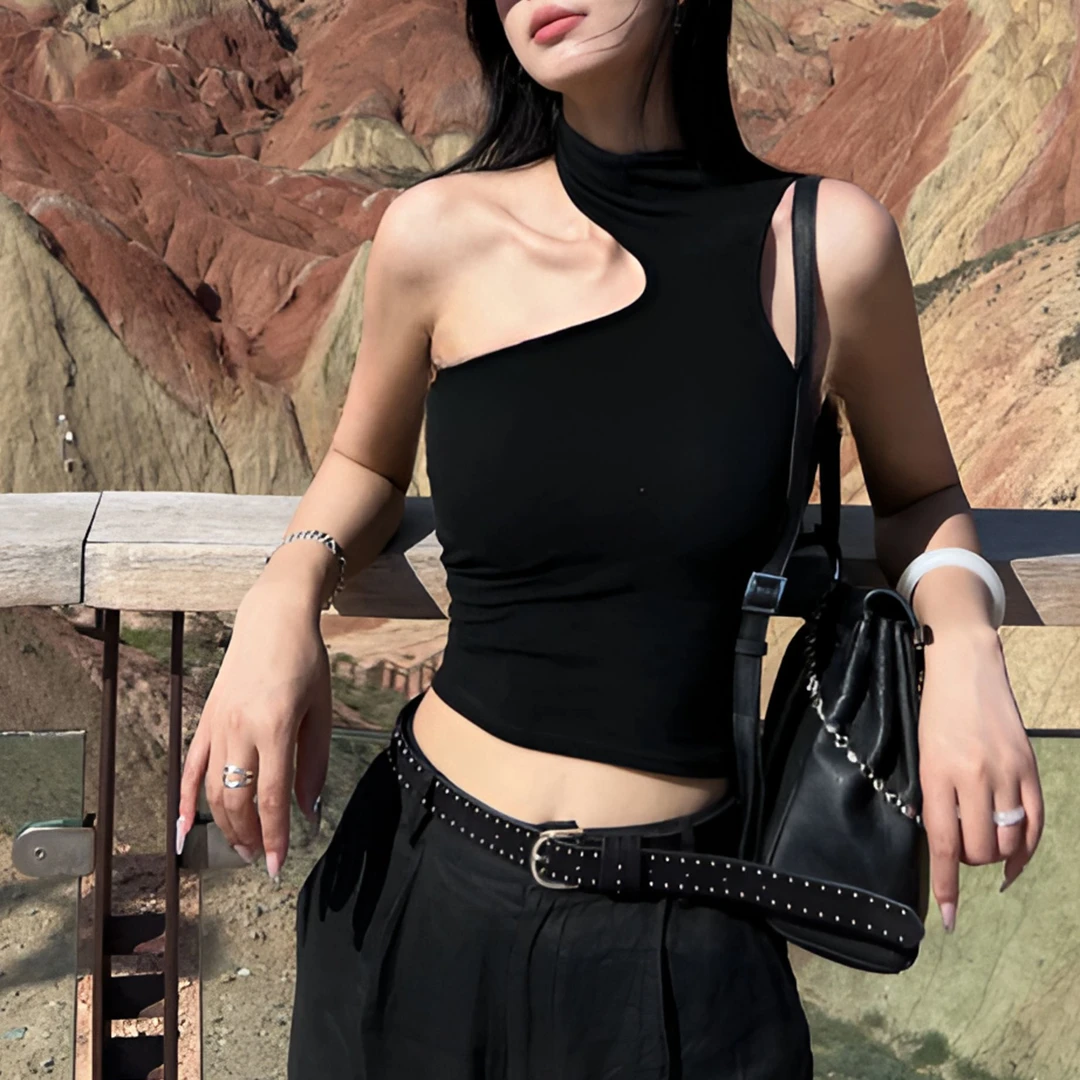 【带胸垫】露肩不规则修身显瘦吊带背心内搭打底X163