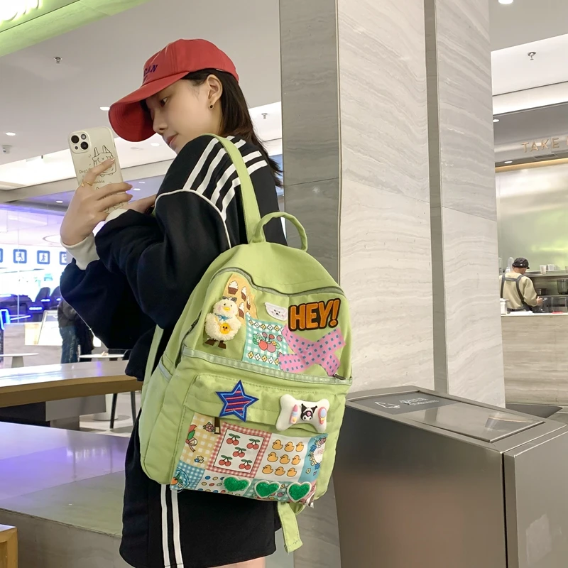 可爱背包女2023新款学院风小清新帆布双肩包学生书包夏天包包女