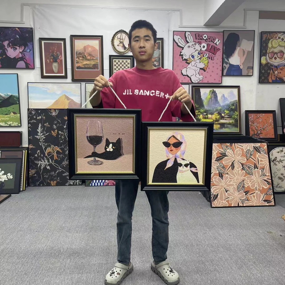 喝红酒的猫趣味装饰画ins小众艺术餐厅挂画卡通复古卧室客厅4040