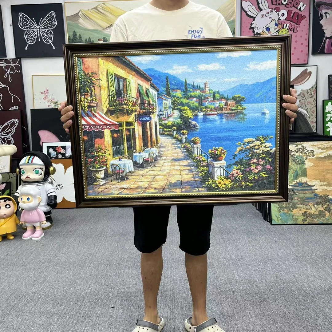 美式玄关装饰画餐厅挂画复古风景壁画卧室客厅背景墙欧式建筑6080