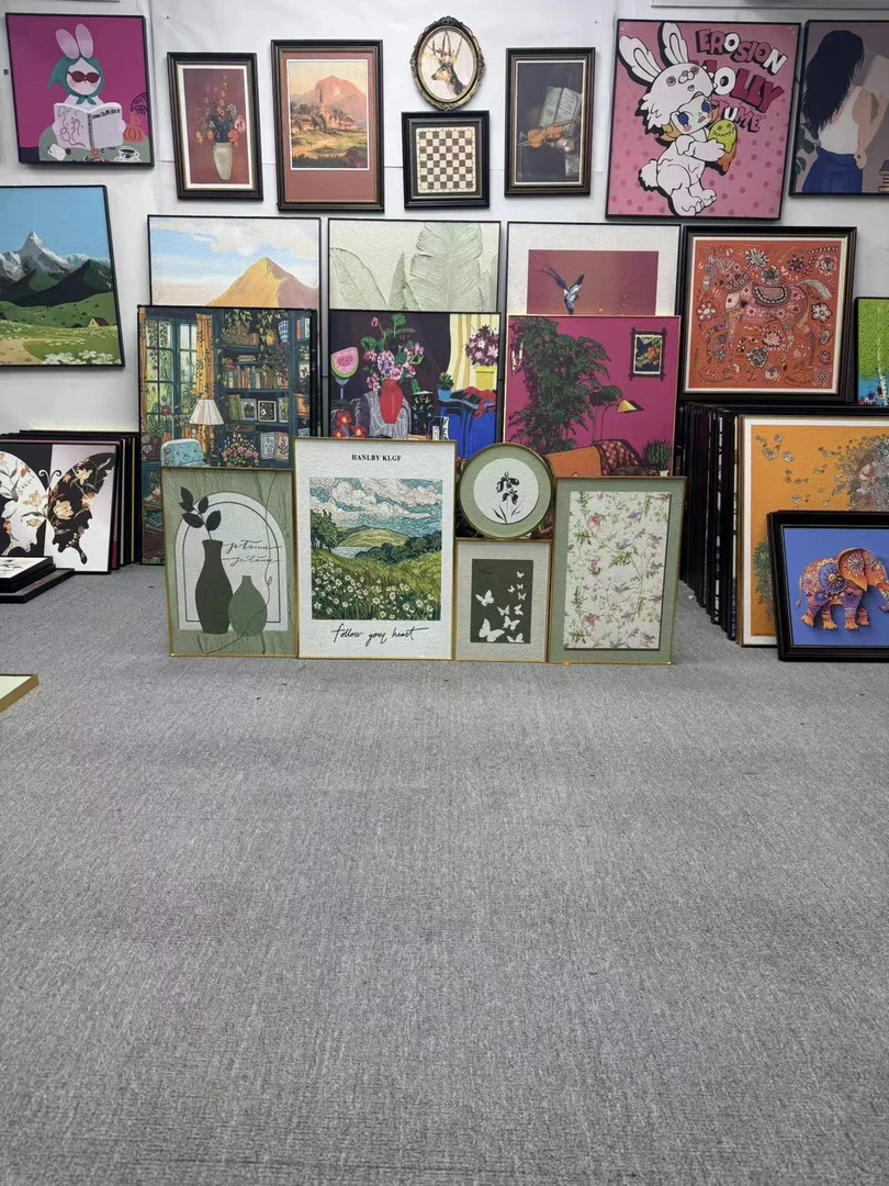 绿色客厅装饰画组合画艺术奶油风现代轻奢沙发背景墙壁画500