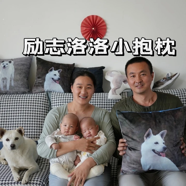 励志狗狗洛洛抱枕45*45双面图案可拆透气软包创意