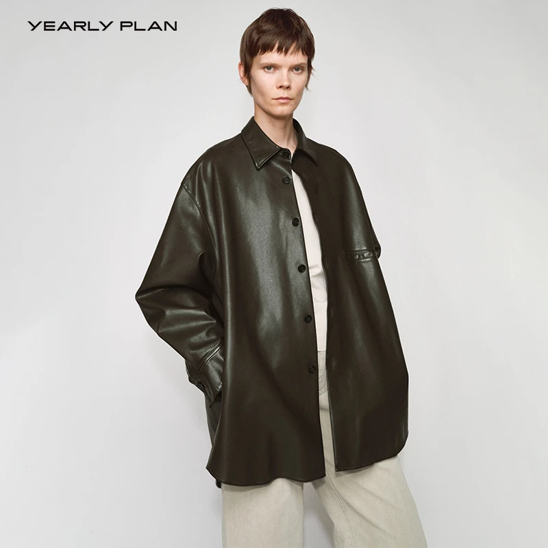 YEARLY PLAN 24spring 必入款衬衫廓形下沉式口袋皮夹克女 0060