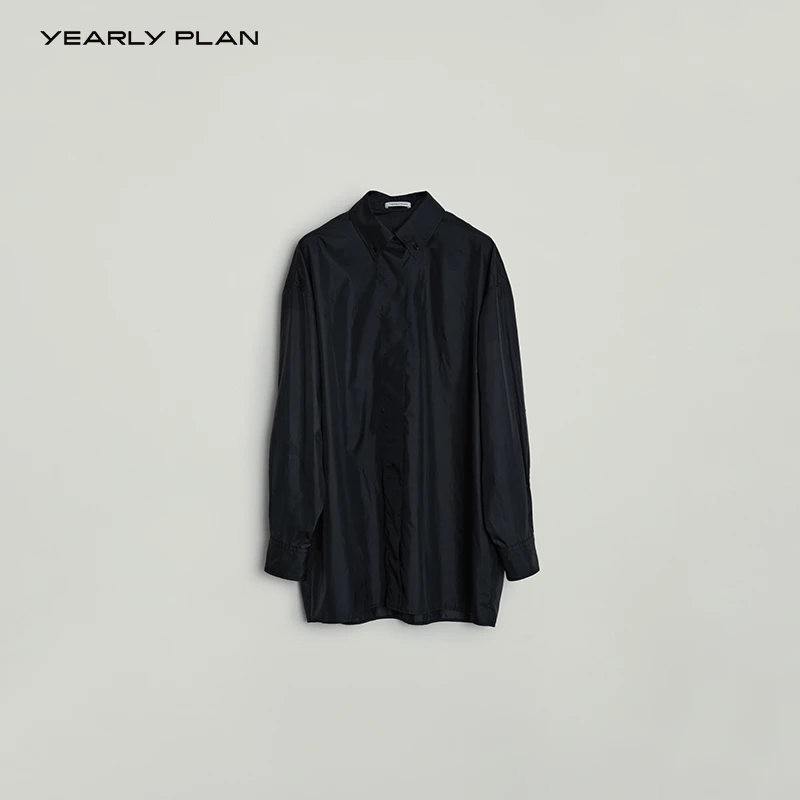 YEARLY PLAN 时尚百搭休闲女士纯色尼龙长袖衬衫 0793