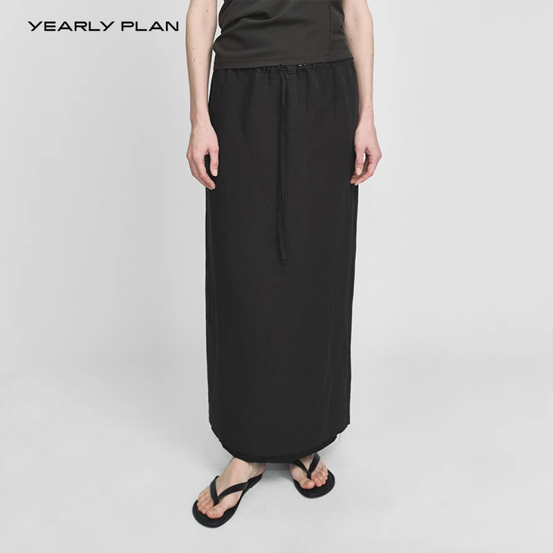 YEARLY PLAN 24summer 经典修身腰部松紧双层叠穿直筒半裙 1482