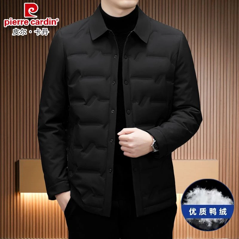 皮尔卡丹90%白鸭绒秋冬季轻薄羽绒服男士外套商务休闲爸爸装翻领