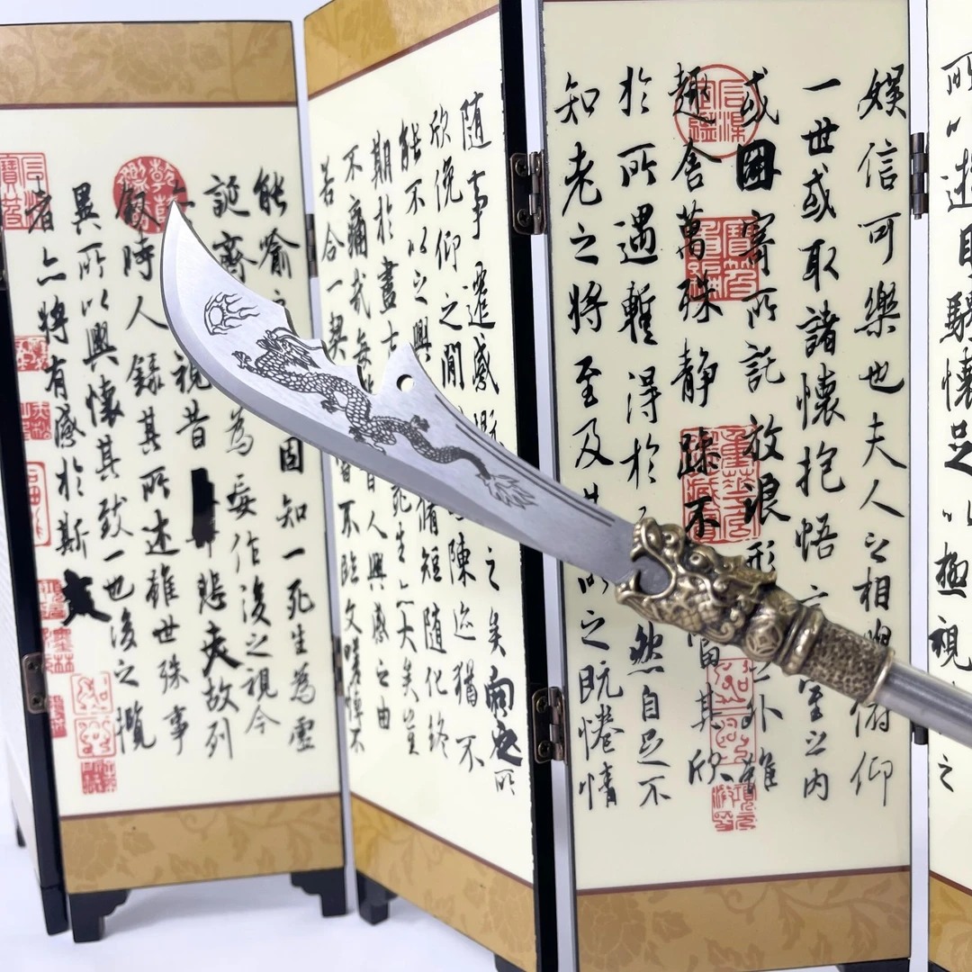 关羽青龙偃月刀纯手工锻打冷兵器桌面摆件把玩精美兵器茶刀收藏