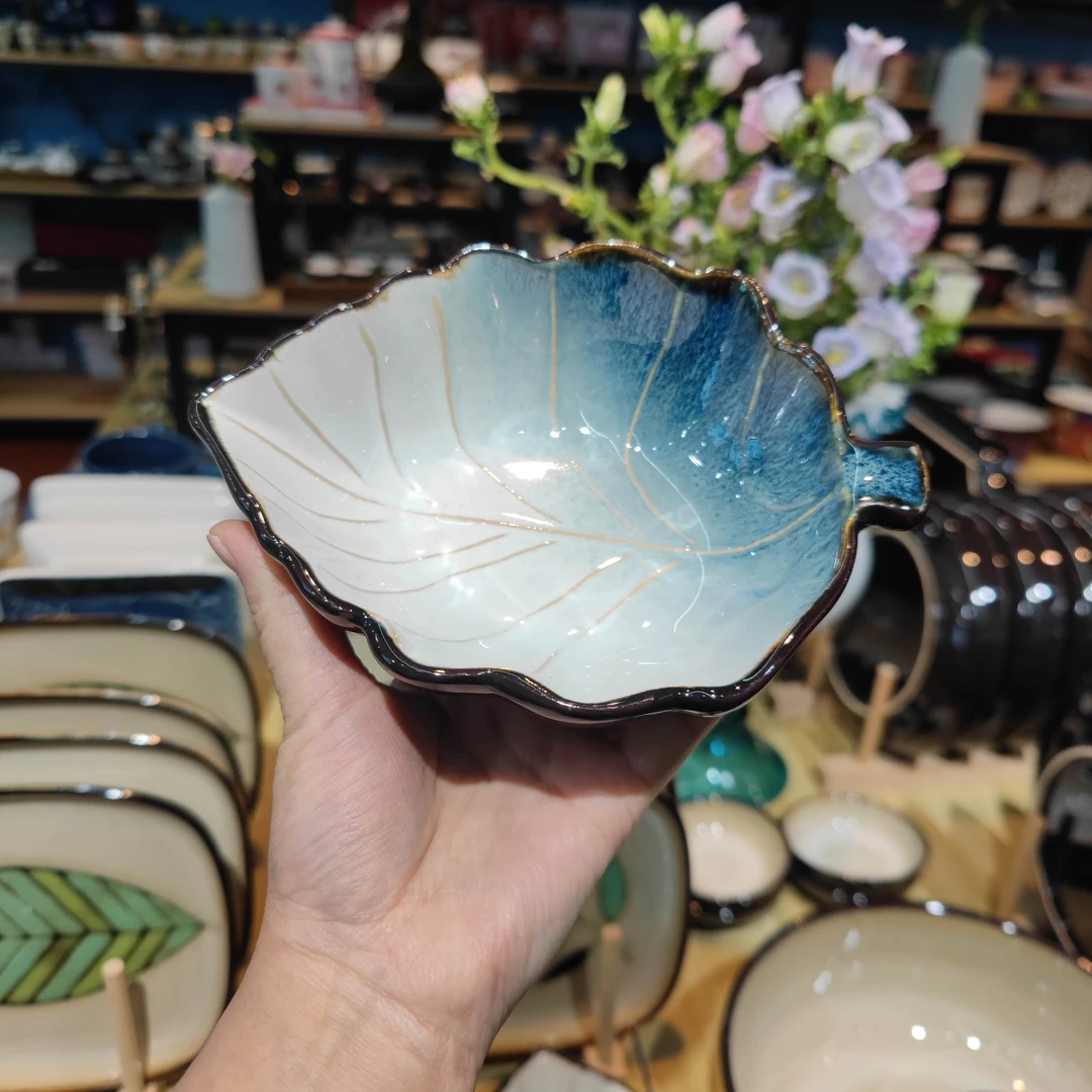 小可陶瓷树叶碗高温釉下彩