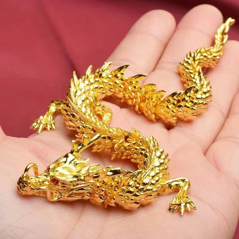 沙金中国龙摆件打印关节可活动神龙创意吉祥物送礼佳品高档中式