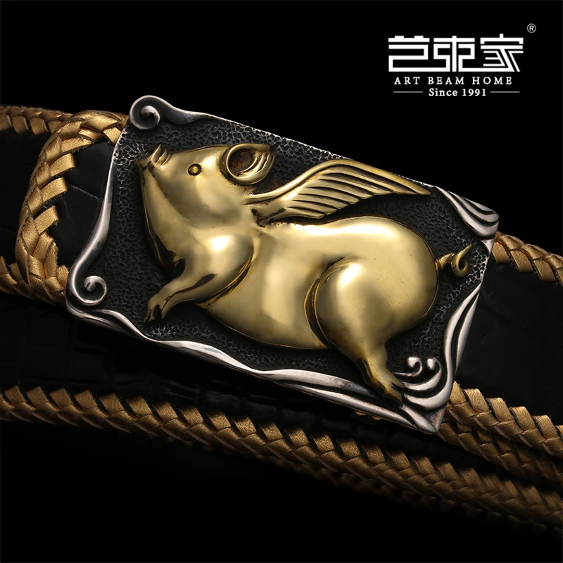 ＜十二生肖系列•猪＞手工订制本命年福猪男士皮带纯银国风腰带潮