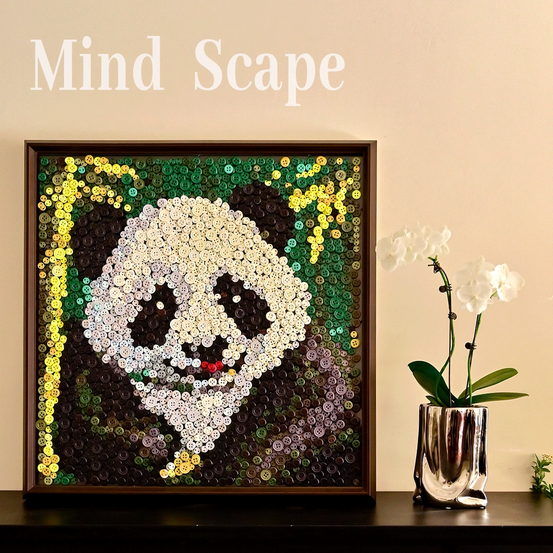 静隅艺术X熊猫Panda手工手作艺术专属纽扣艺术画中古风家居装饰画
