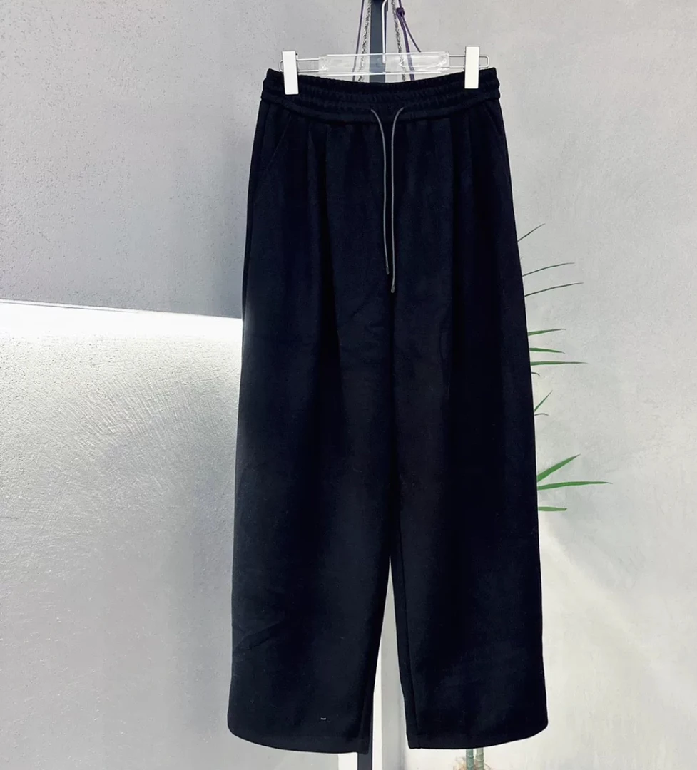 高腰百搭松紧腰毛呢阔腿裤女秋季2024年新款显瘦长裤小个子休闲裤