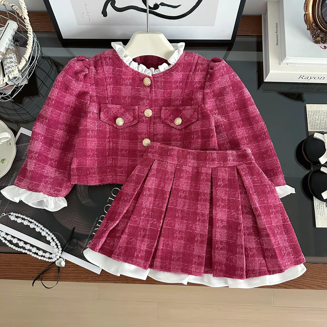 女童秋冬小香风韩版套装女宝格纹呢感两件套格子质感Q67693