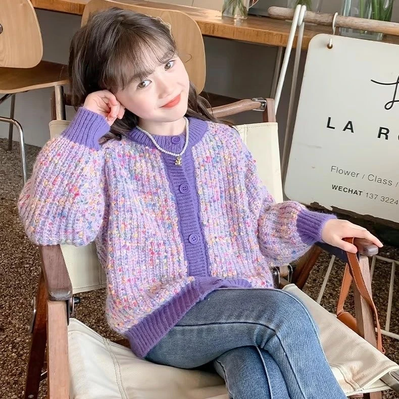 2024女童毛衣开衫外套新款儿童洋气针织衫宝宝韩版外穿上衣宽松潮