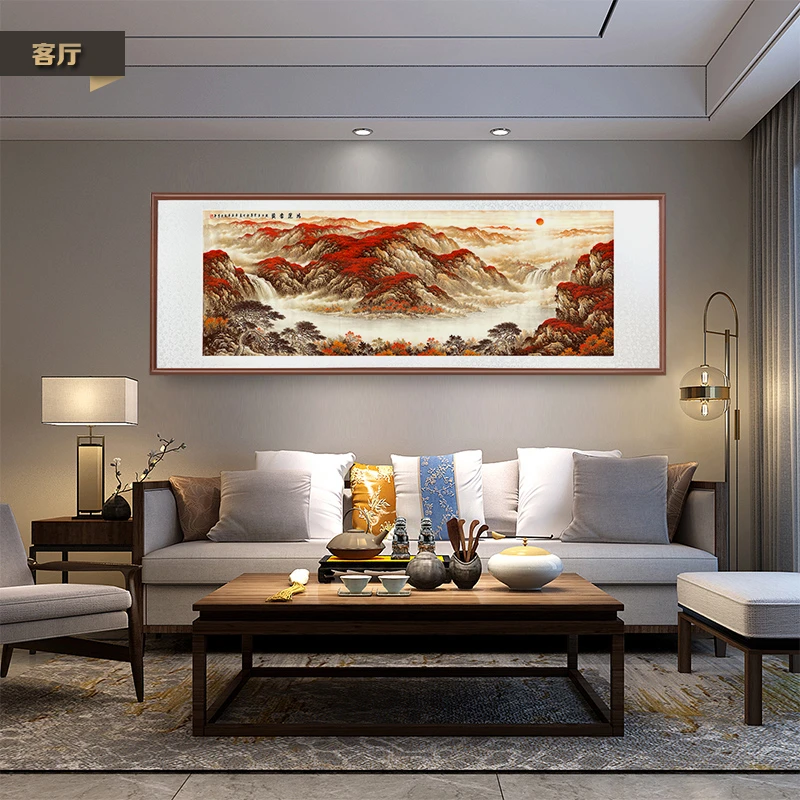 带框装裱 艺术微喷 鸿运当头 国画山水画办公室沙发背景墙画客厅