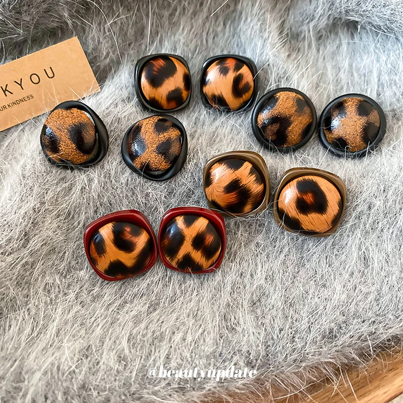 铜合金耳饰 几何豹纹耳钉时尚气质耳环个性耳饰轻奢高级感秋冬INS