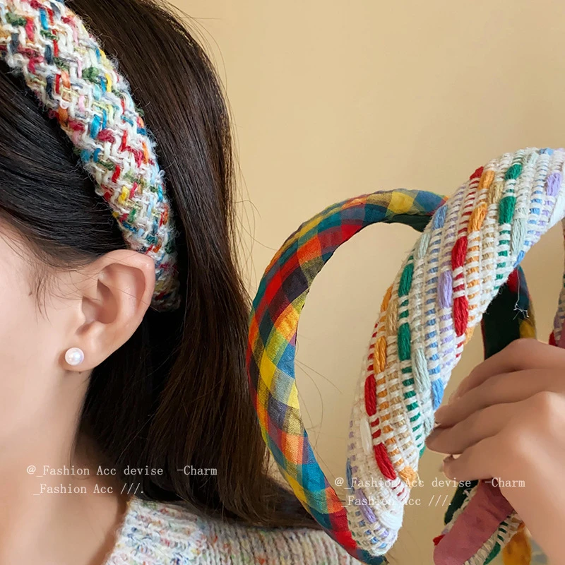 多巴胺布艺格纹几何发箍女款甜美日常高颅顶压发头箍百搭新款发饰