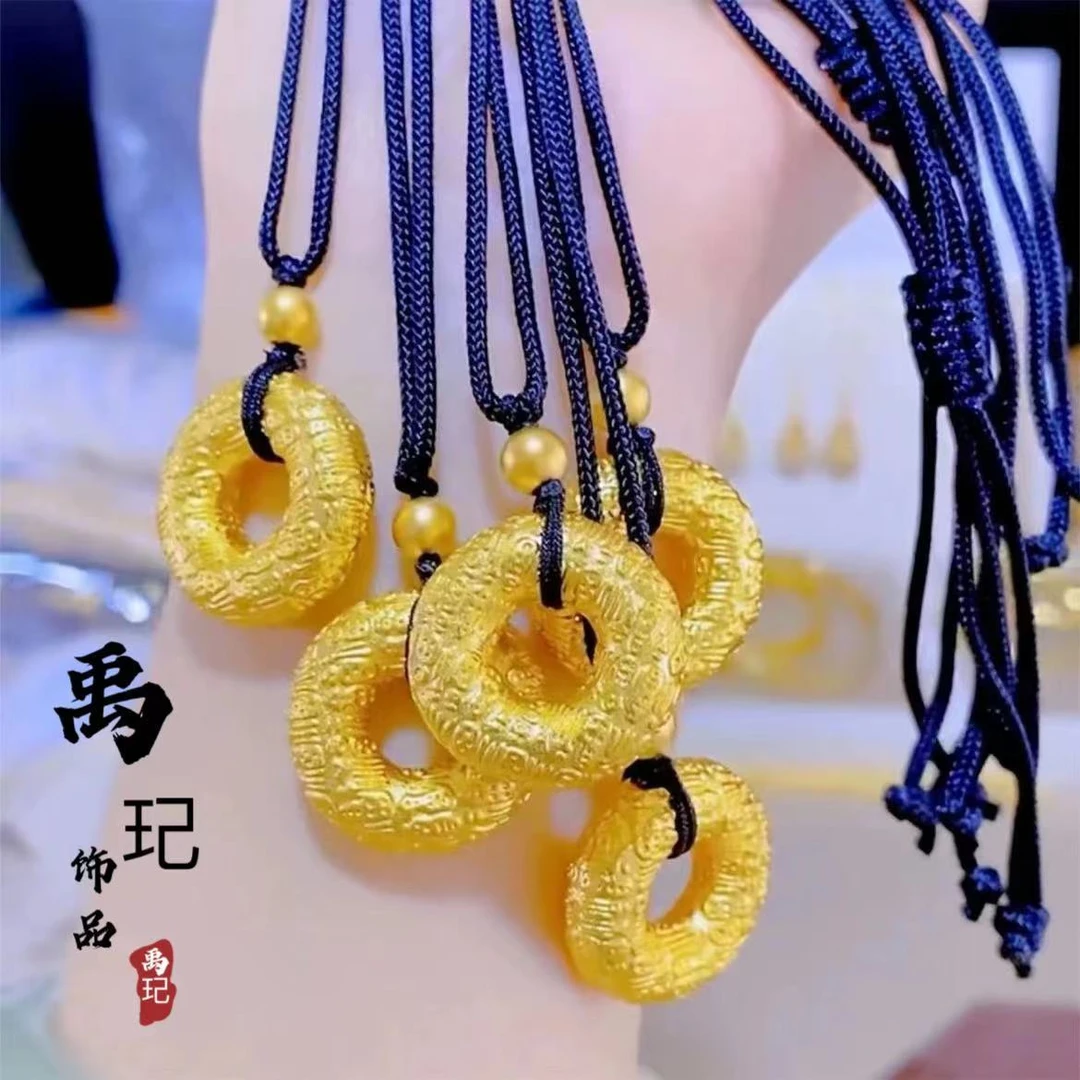 铜合金项链 古法百福平安扣项链轻奢小众高级感毛衣链秋冬女款INS