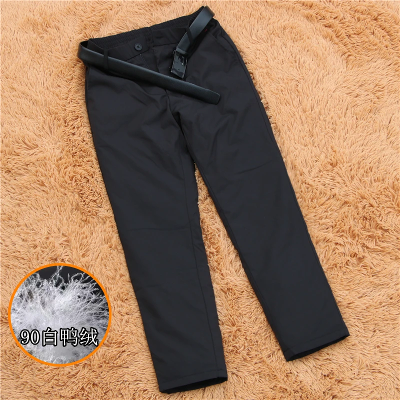 羽绒裤男款外穿高腰轻薄直筒青年爸爸商务正装户外保暖鸭绒裤拉链