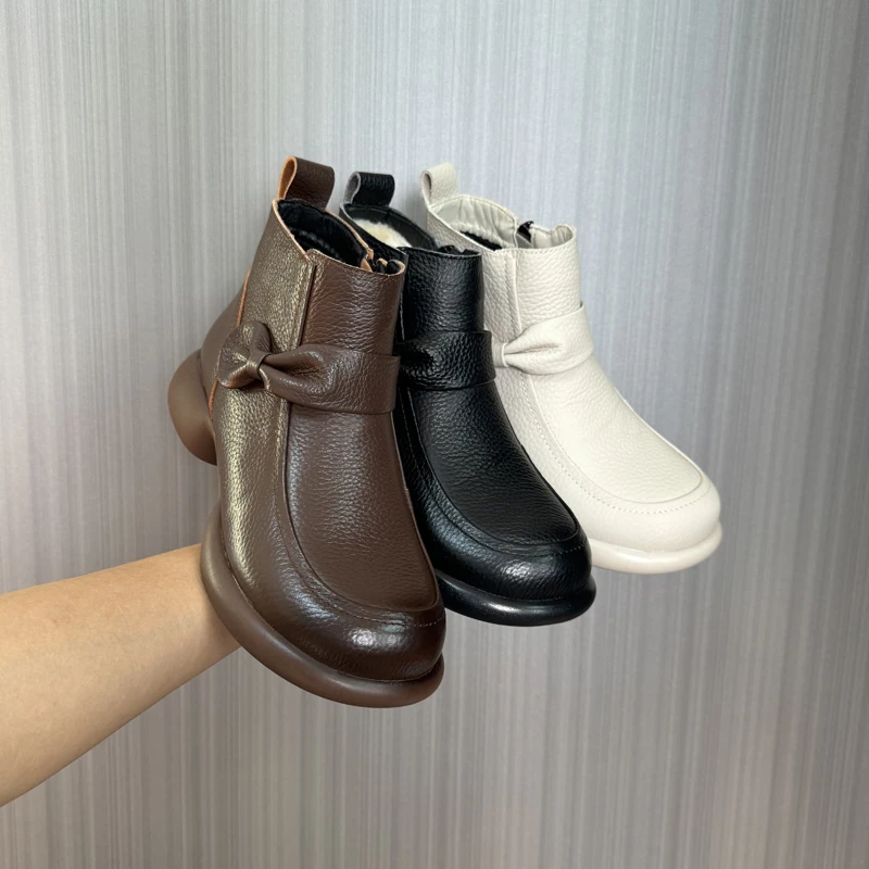 头层牛皮马丁靴英伦风圆头软底拉链真皮舒适休闲百搭秋冬女鞋