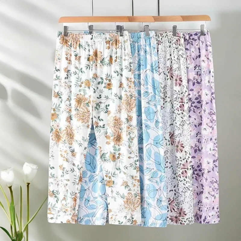 女士纯棉睡裤宽松家居裤薄款空调裤妈妈高腰加大码长裤可外穿睡裤