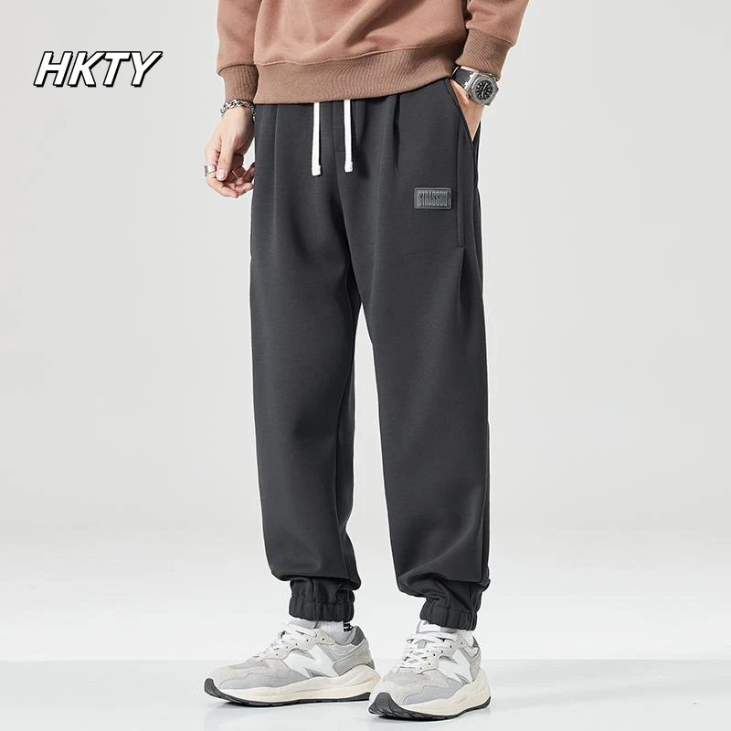 休闲裤男士春秋冬季重磅抗皱卫裤2024新款加绒加厚束脚运动长裤子