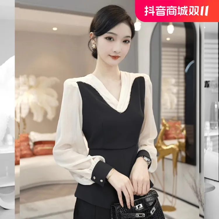 衬衫2024新款女早秋季高端轻奢小众设计感小衫收腰遮肚上衣8806