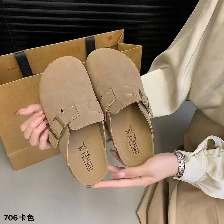 2024新款秋季女软底百搭ins复古日系半拖一脚蹬厚底防滑勃肯拖鞋