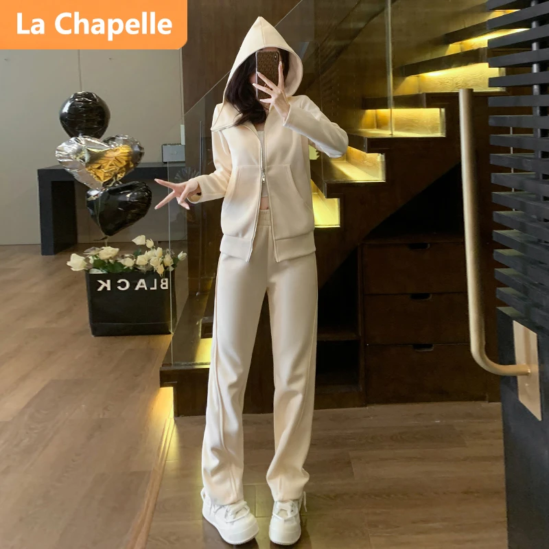 拉夏贝尔潮流前卫时尚韩版套装女秋季2024新款休闲连帽卫衣长裤套