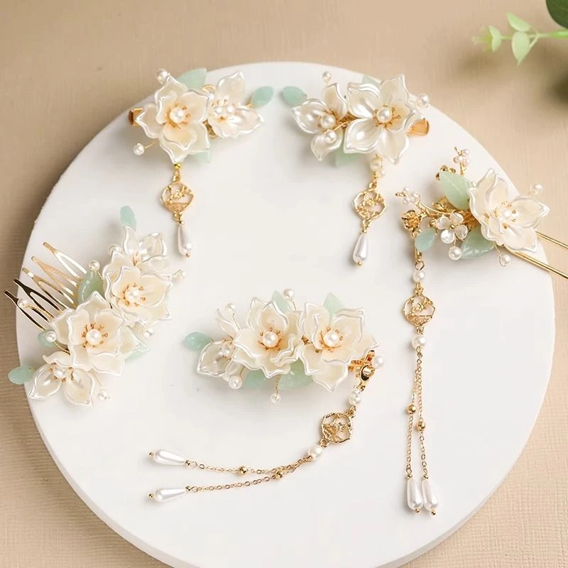 山茶花汉服头饰流苏步摇发簪古风超仙发冠全套女古装发夹簪子发饰